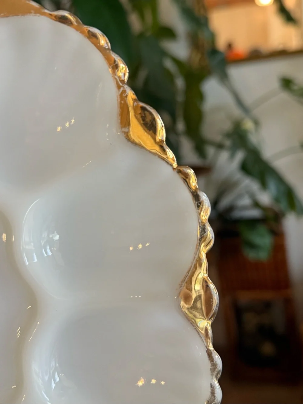 VTG Anchor Hocking White and Gold Egg Platter